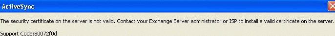 80072f0d Support Code: 80072f0d